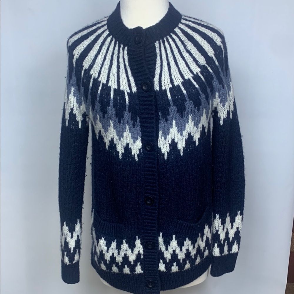 Abercrombie & Fitch navy & white cardigan sweater with buttons, front pockets, S
